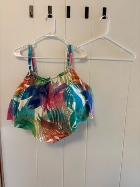 Cacique Women’s Tropical Leaf Cropped Camisole - Teal, Green, Orange, Purple